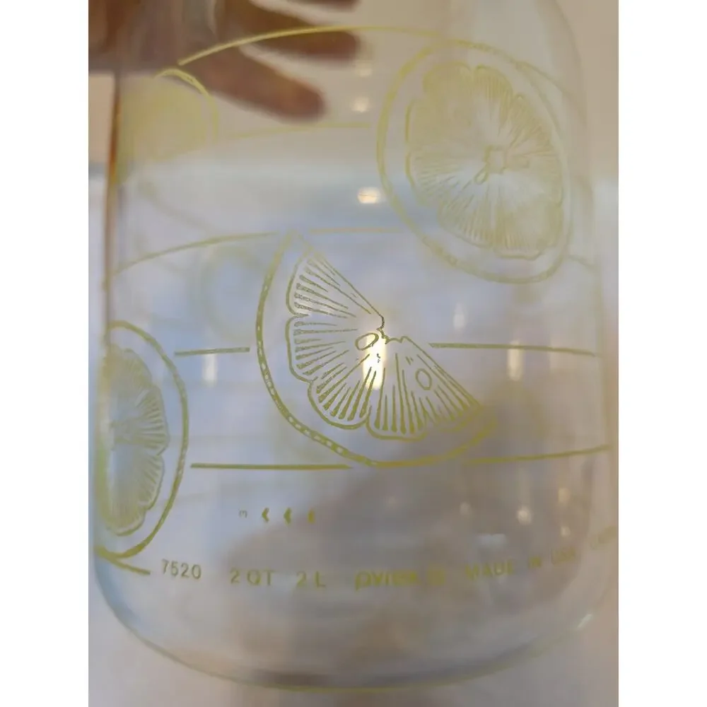 Vintage Pyrex 7520 Glass Juice Tea Lemonade Carafe Pitcher Lemon Slices 2 Qt USA